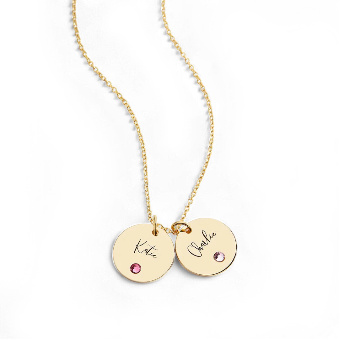 Birthstone Disc Name Necklace