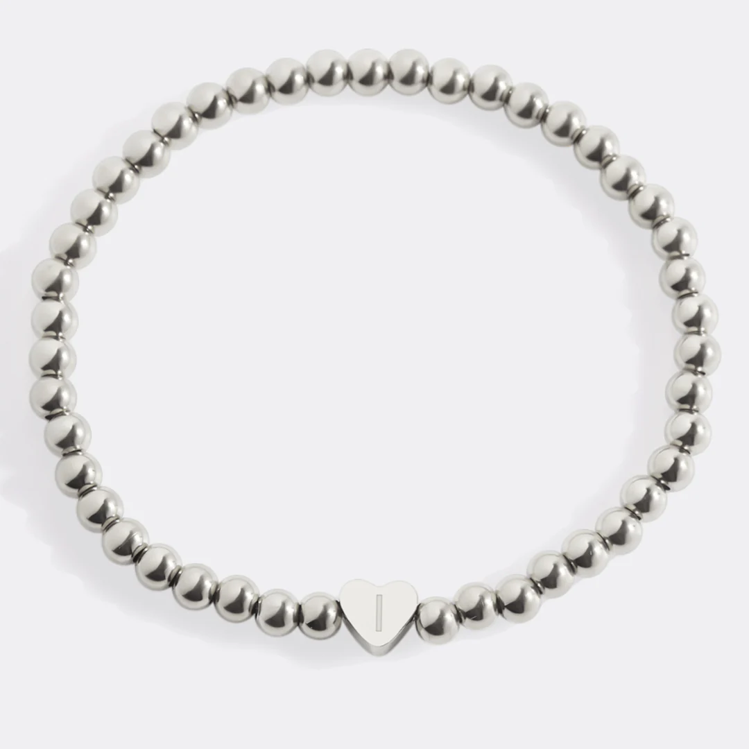 Gold Beaded Bracelet with Heart Initial