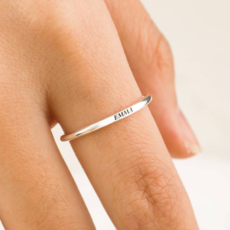 Sterling Silver Flat Top Super Tiny Stackable Name Ring