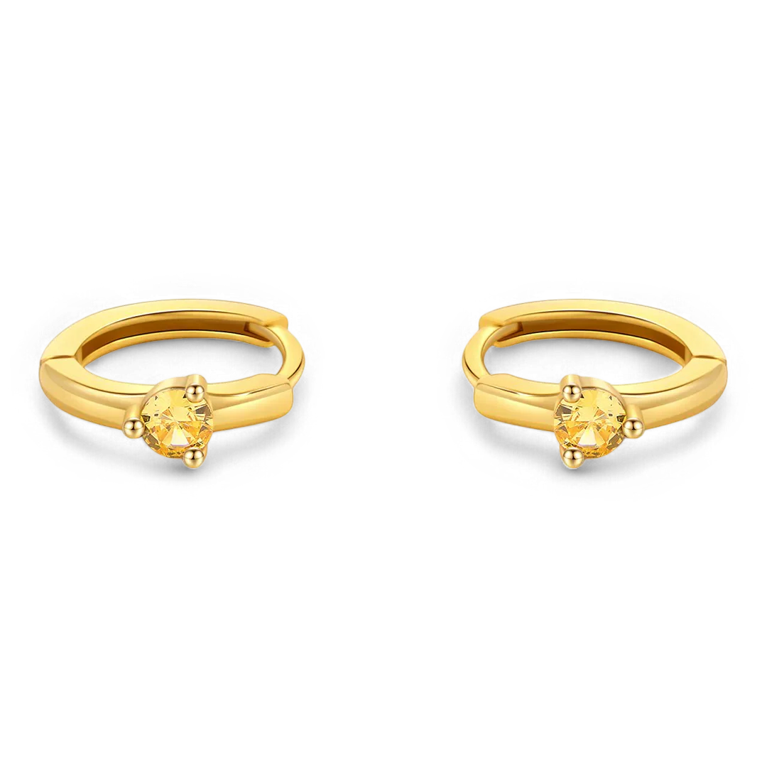 Single Stone Birthstone Huggie Hoop Earrings