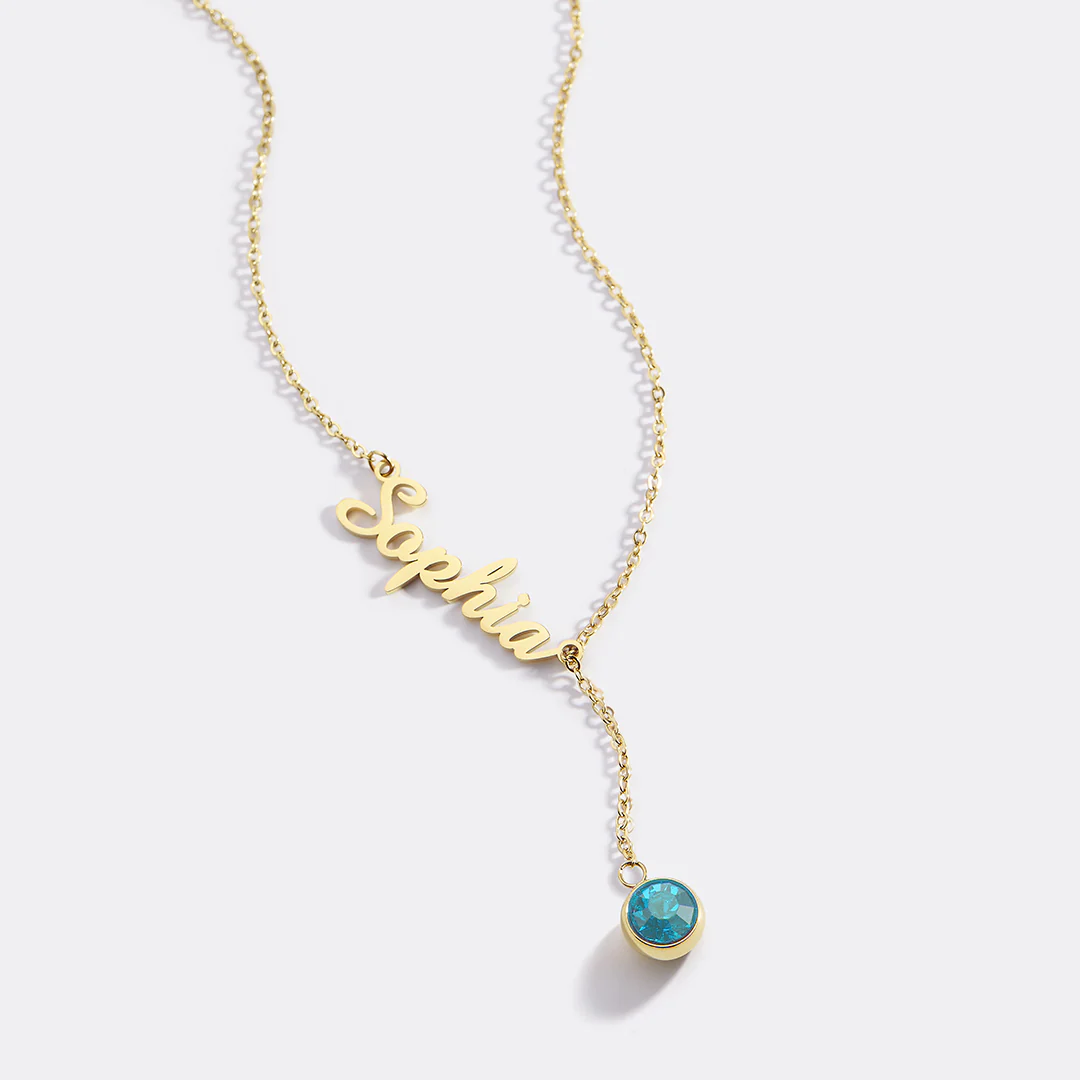 Birthstone Lariat Name Necklace