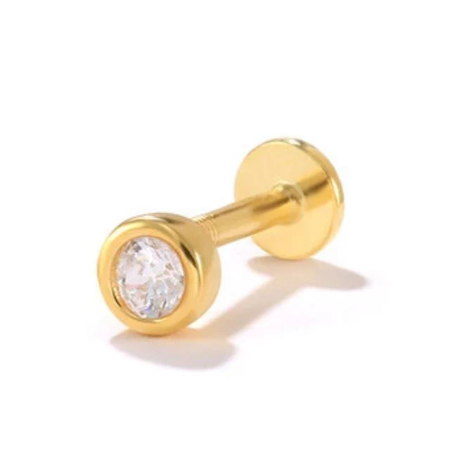 Bezel Stud Flatback Earrings | 16g