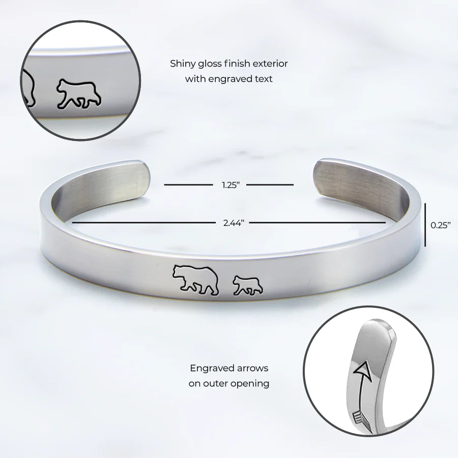 Mama Bear & Her Baby Bears Engraved Cuff Bracelet