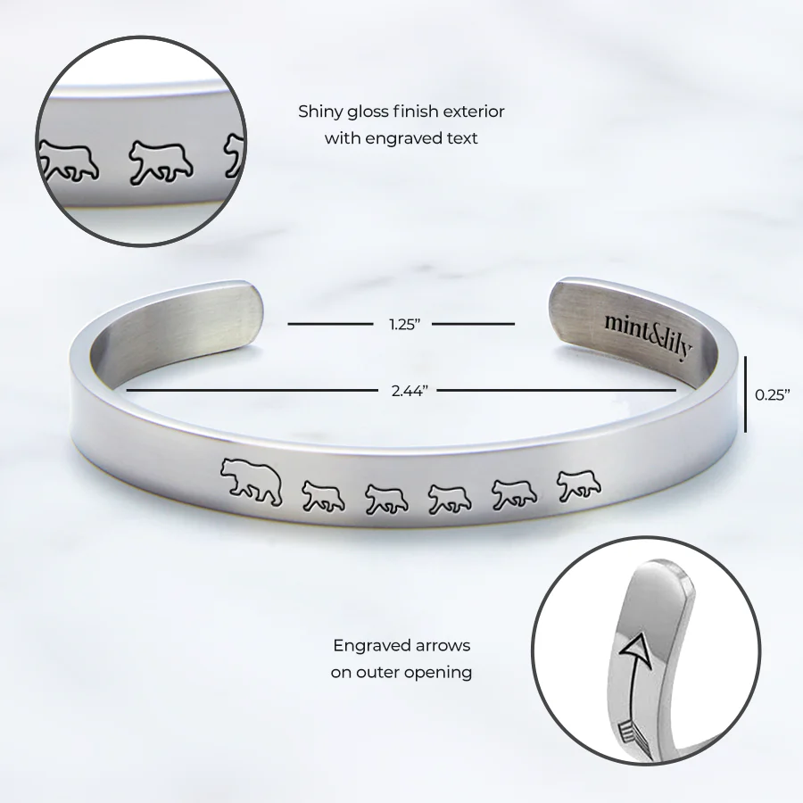 Mama Bear & Her Baby Bears Engraved Cuff Bracelet