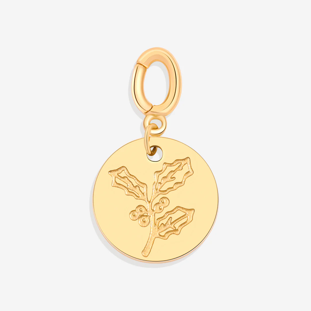 Engraved Birth Flower Disc Charm