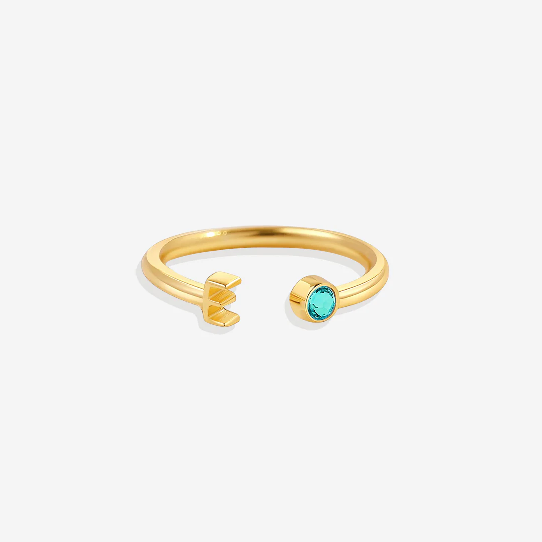 Dainty Birthstone Initial Ring