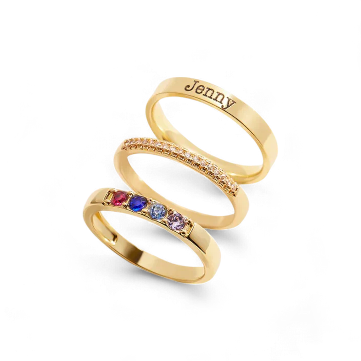 Personalized Name Birthstones Stacking Rings