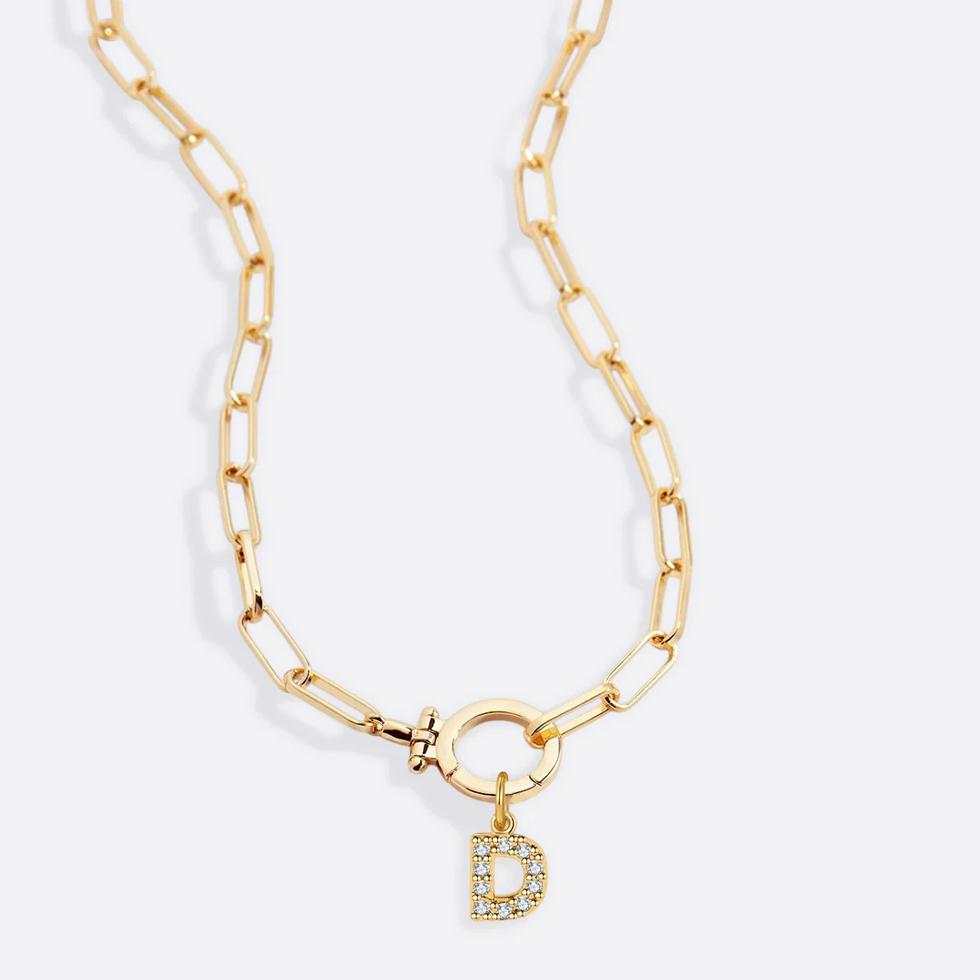 Mint Paperclip Necklace with Pave Initial Charm