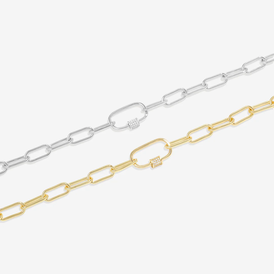 Link Chain Necklace with Pave Carabiner Clasp
