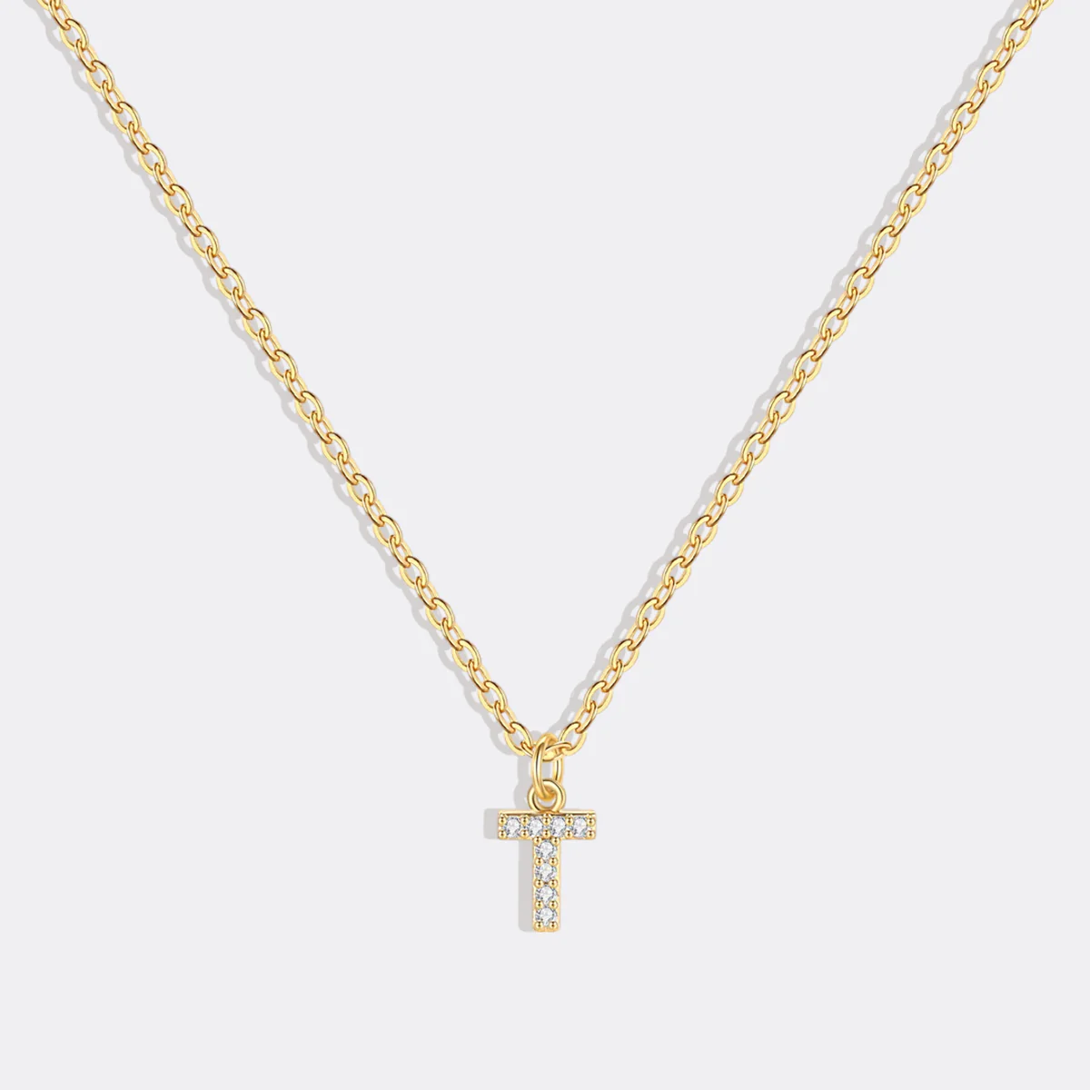 Gold Pavé Uppercase Initial Necklace