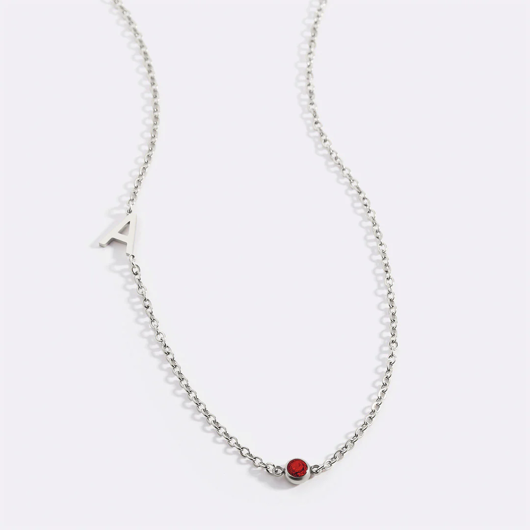 Initial Necklace with Birthstone Accent