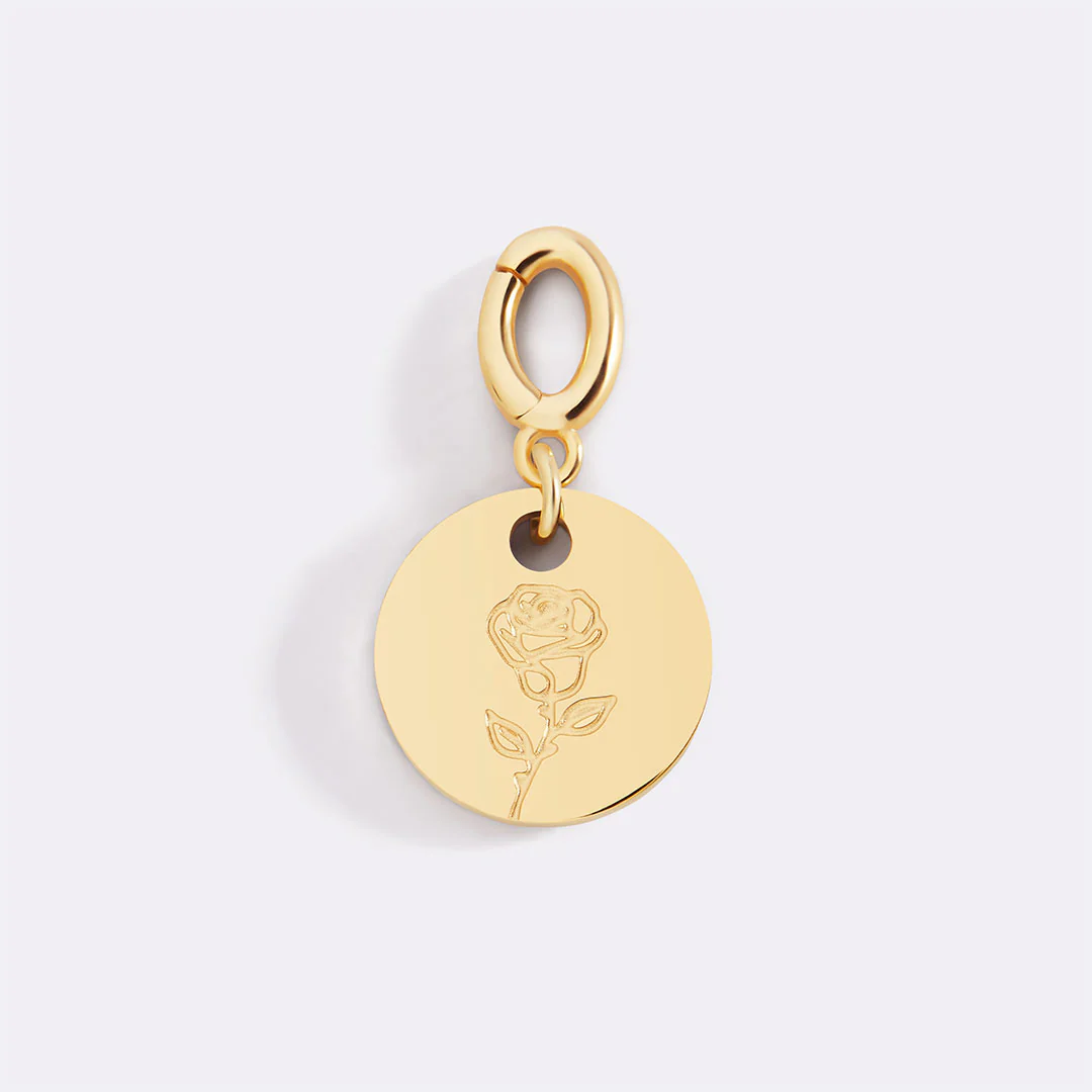 Engraved Birth Flower Disc Charm