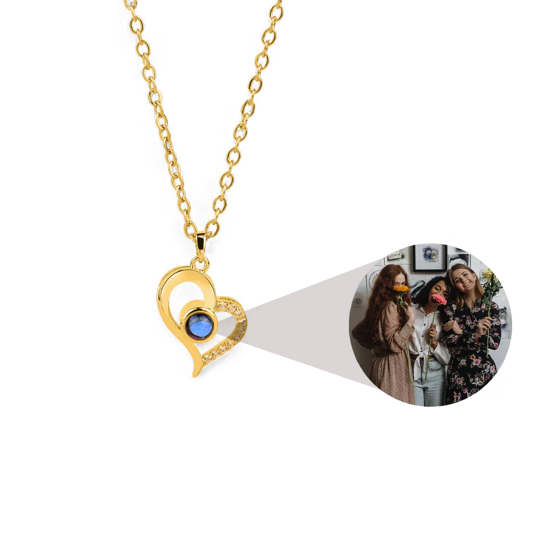 Half Pave Heart Photo Necklace