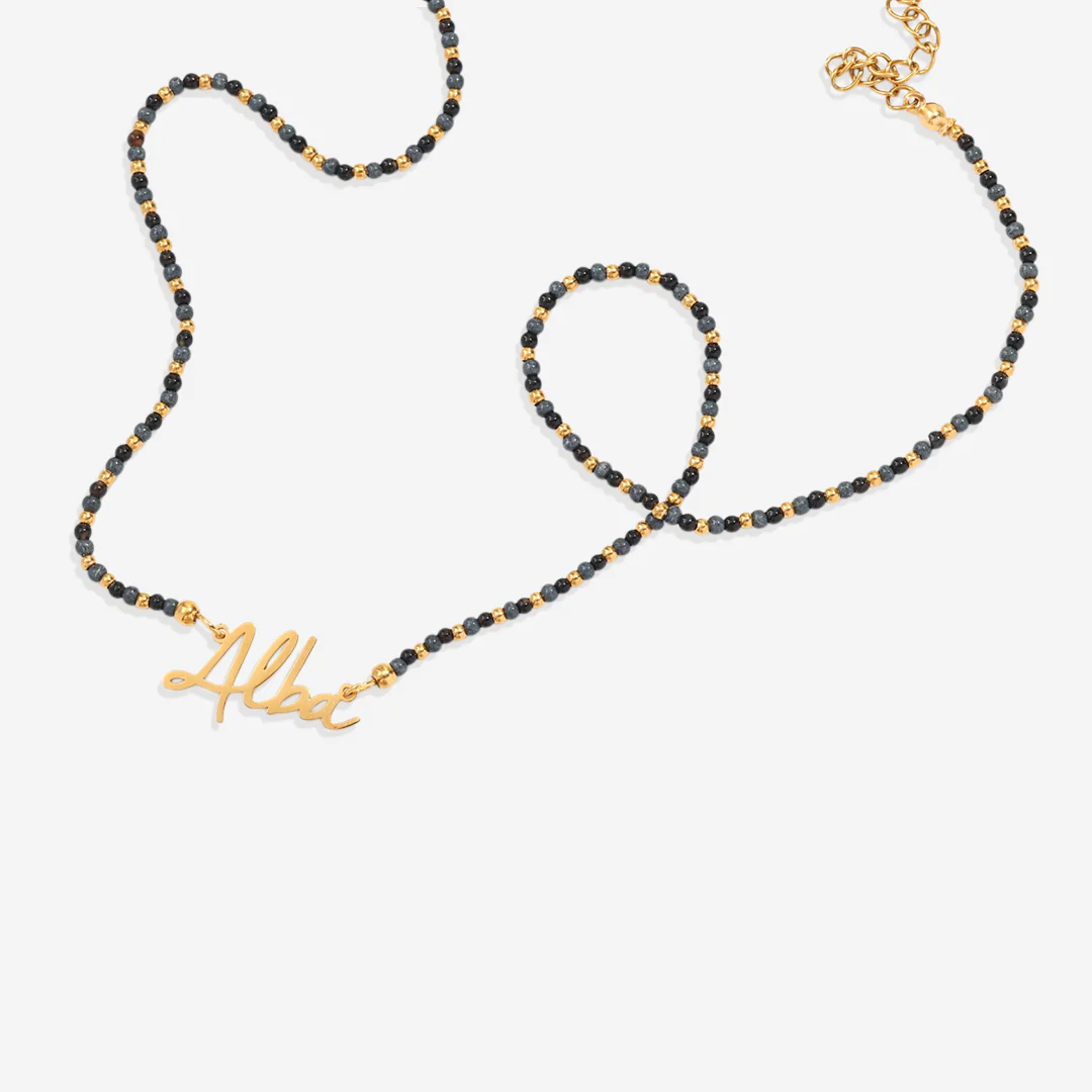 Onyx Beaded Fairy Name Necklace