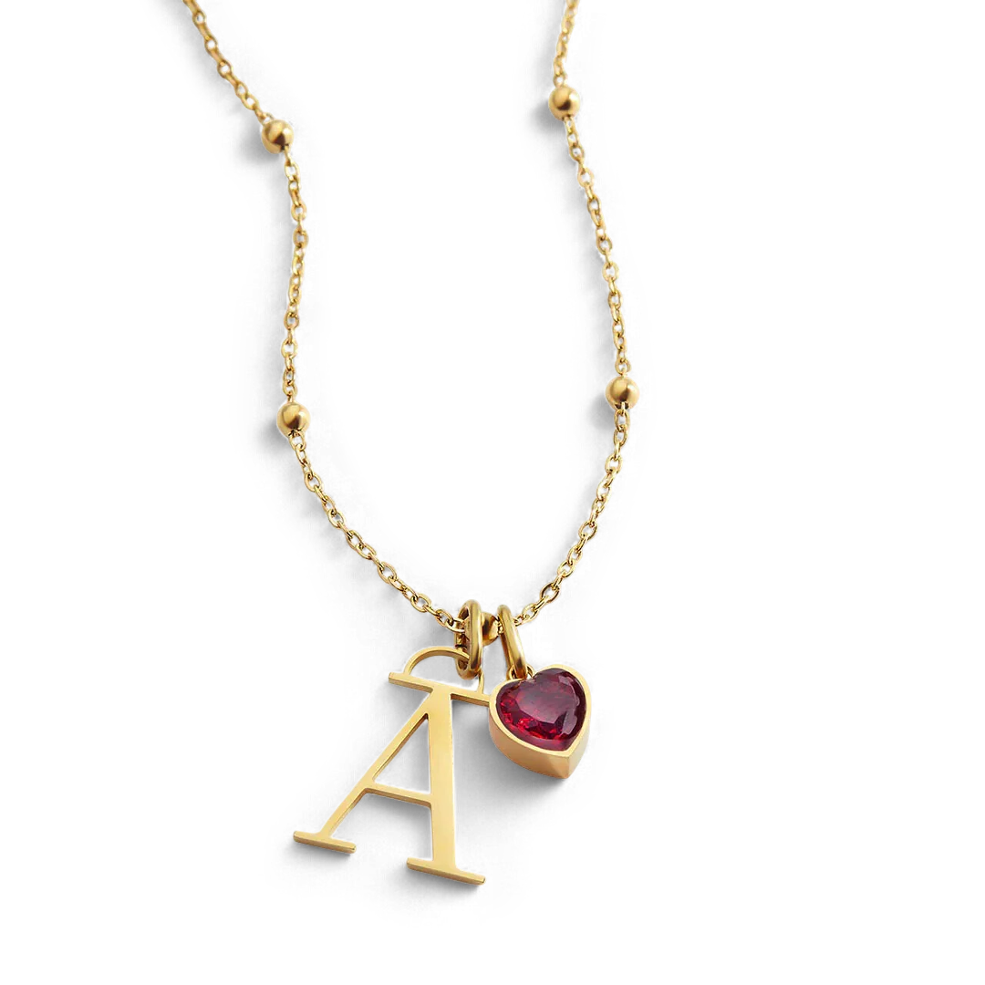 Droplet Birthstone & Initial Necklace