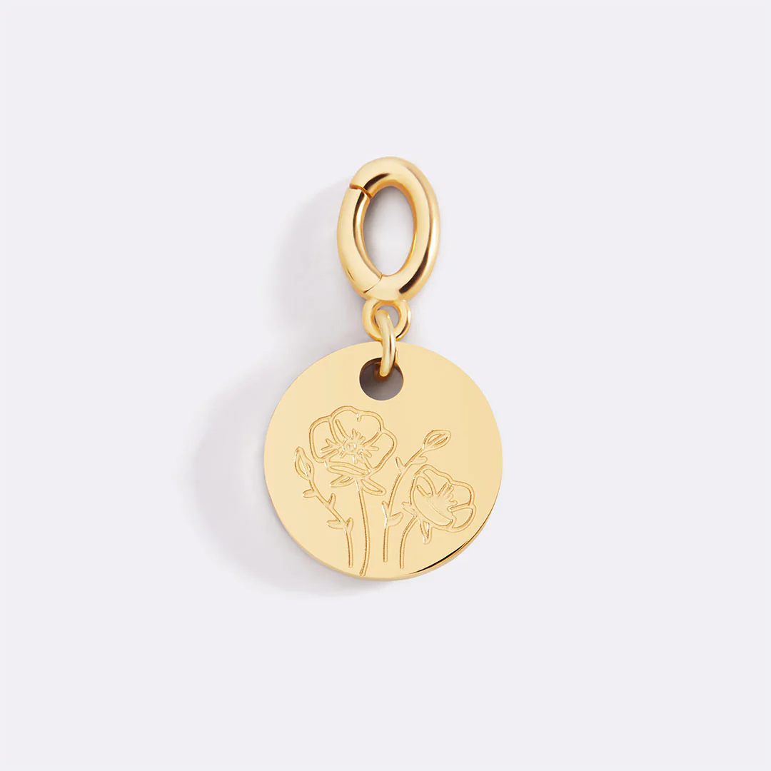 Engraved Birth Flower Disc Charm