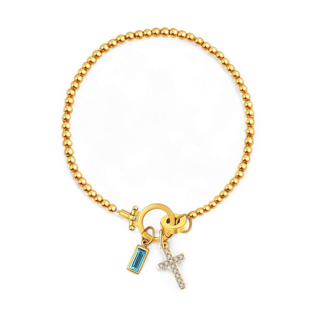 Cross Charm Birthstone Bracelet