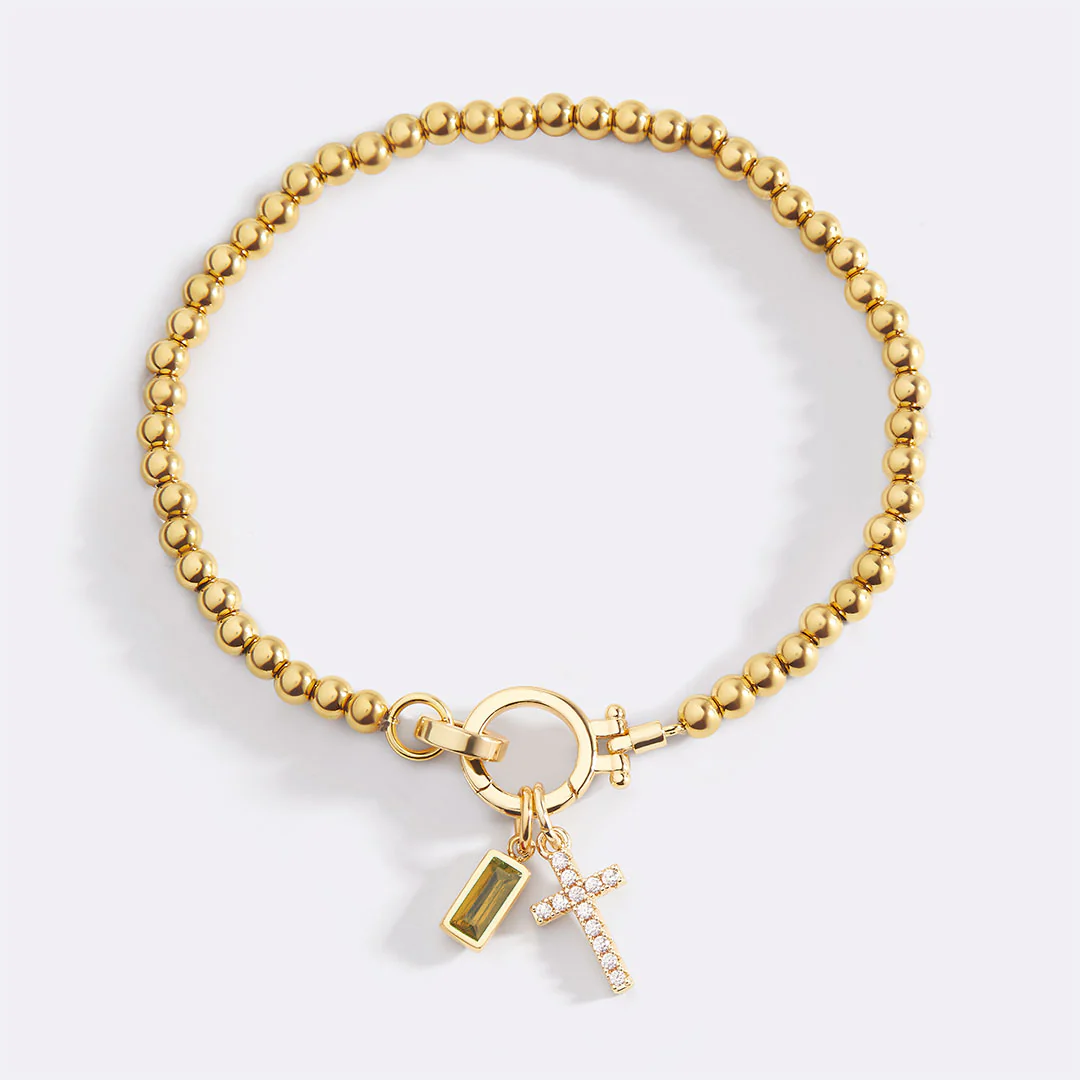Cross Charm Birthstone Bracelet