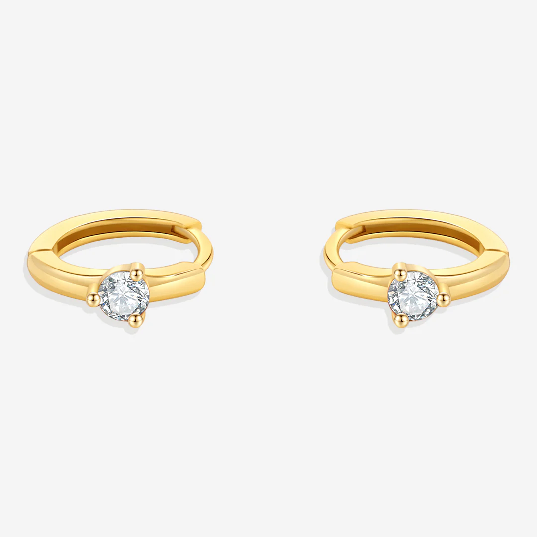 Single Stone Birthstone Huggie Hoop Earrings