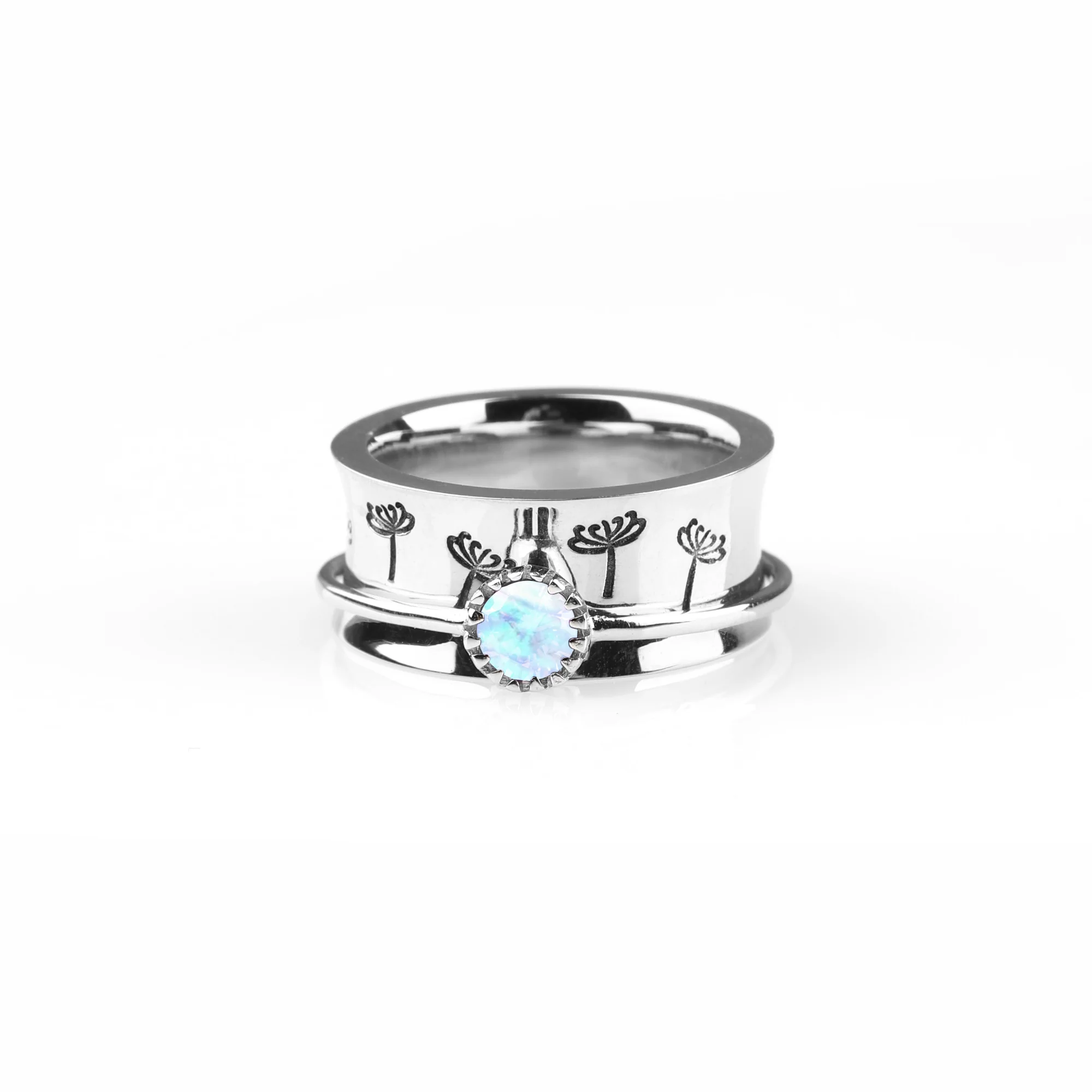 Silver Dandelion Birthstone Spinning Fidget Ring
