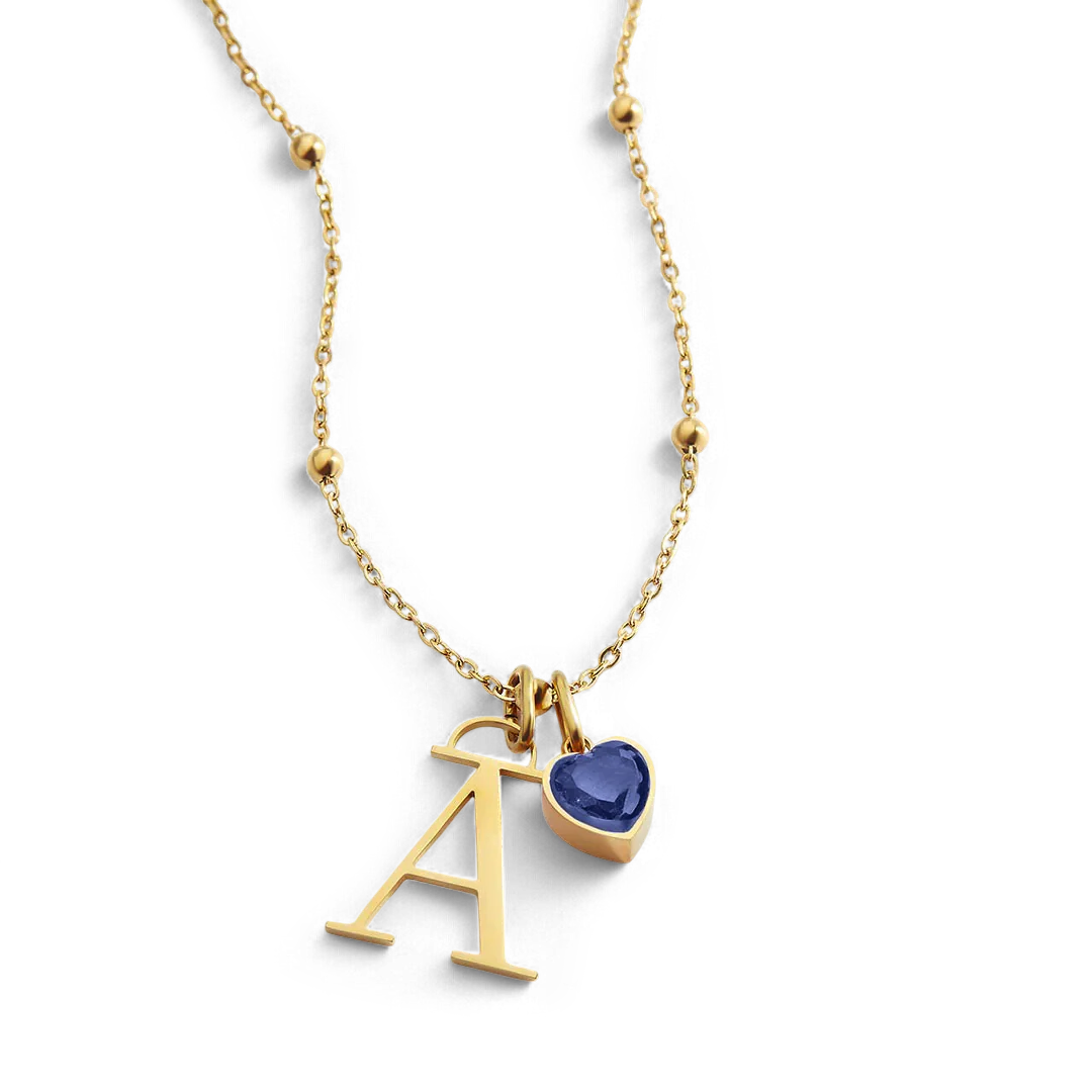 Droplet Birthstone & Initial Necklace