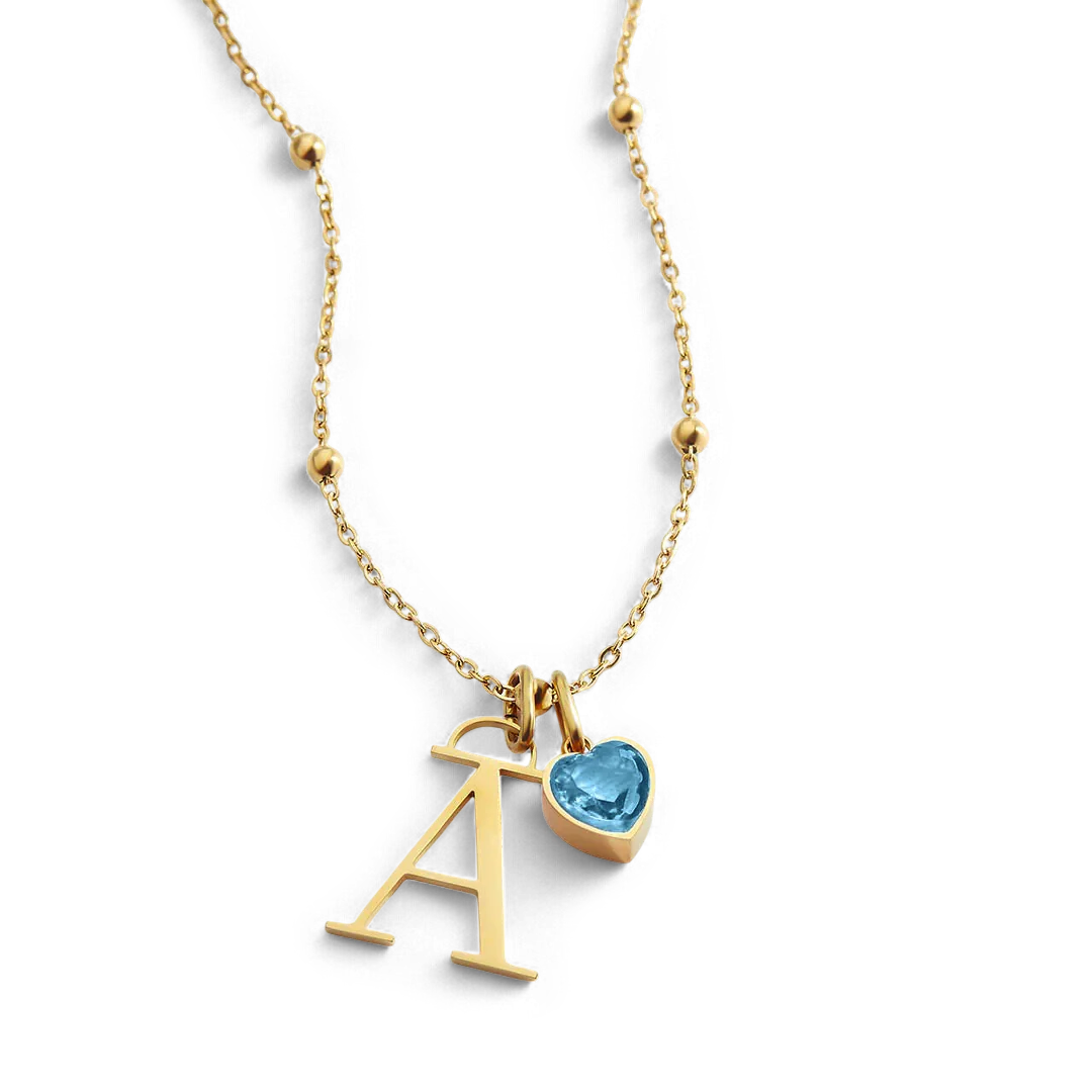 Droplet Birthstone & Initial Necklace