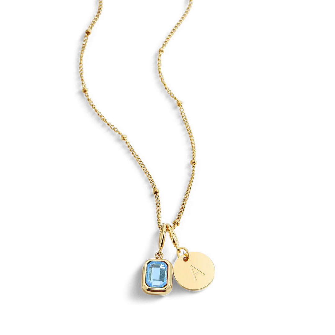 Baguette Birthstone & Initial Necklace