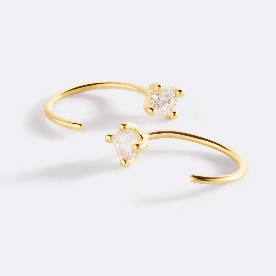 Dainty Diamond Threader Hoop Earrings