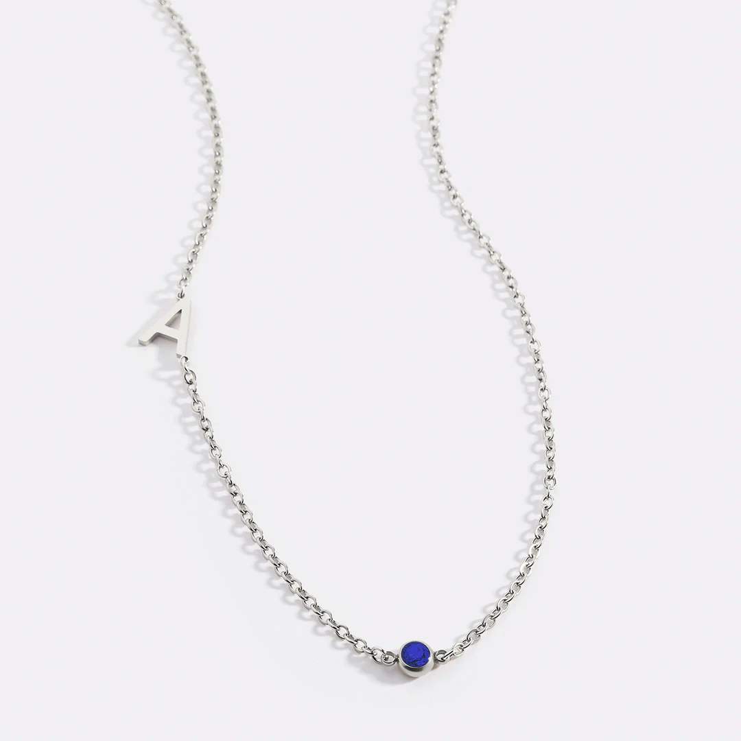 Initial Necklace with Birthstone Accent