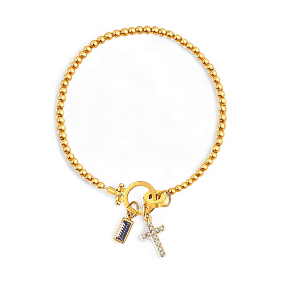 Cross Charm Birthstone Bracelet