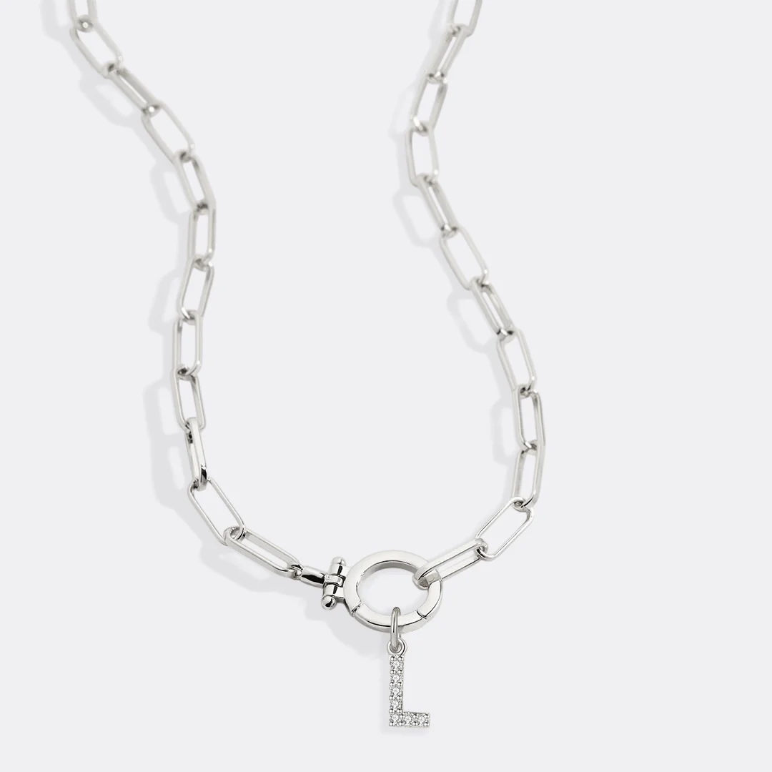 Mint Paperclip Necklace with Pave Initial Charm