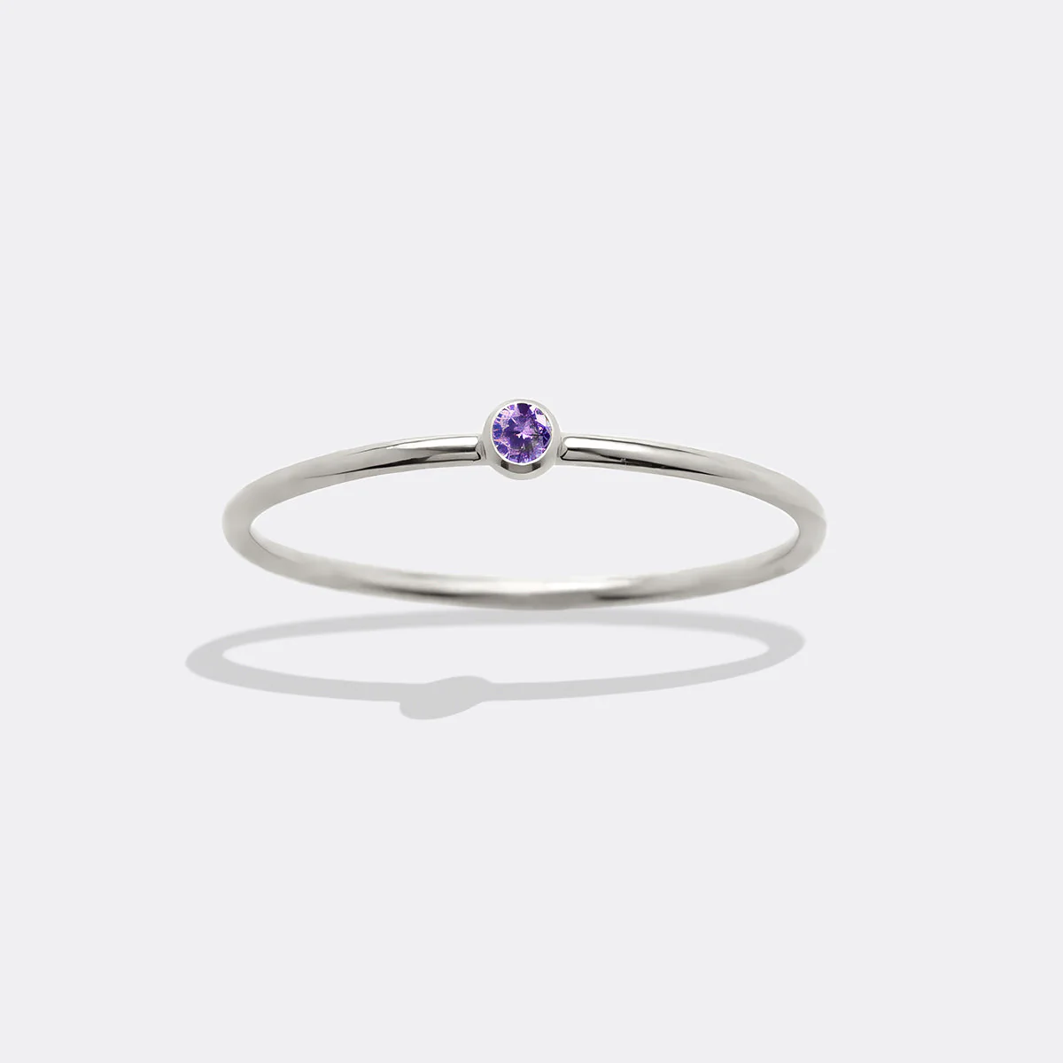 Minimalist Bezel-Set February Birthstone Stacking Band