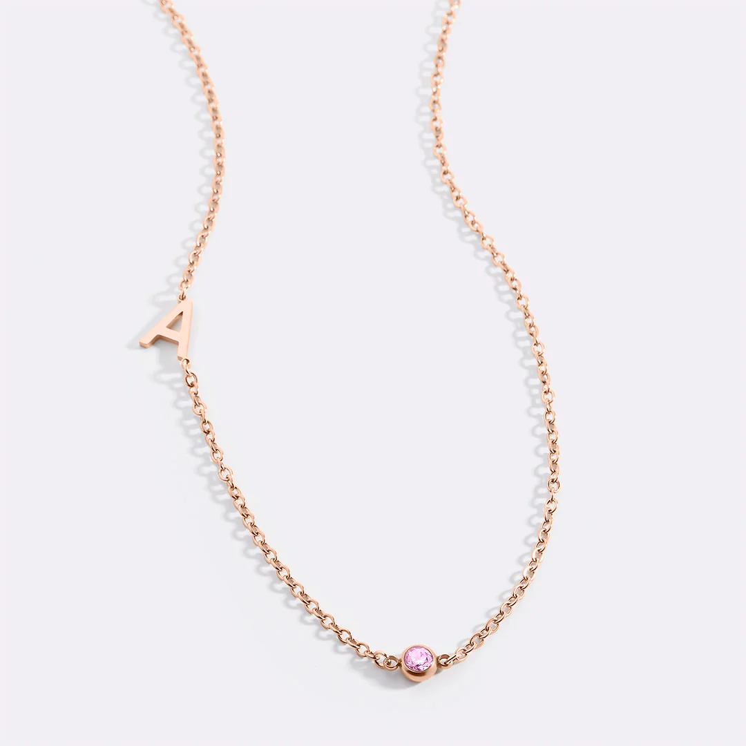 Initial Necklace with Birthstone Accent