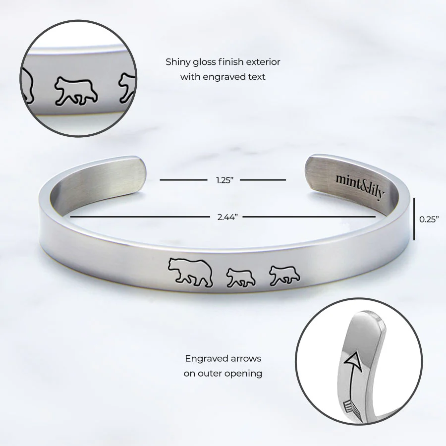 Mama Bear & Her Baby Bears Engraved Cuff Bracelet