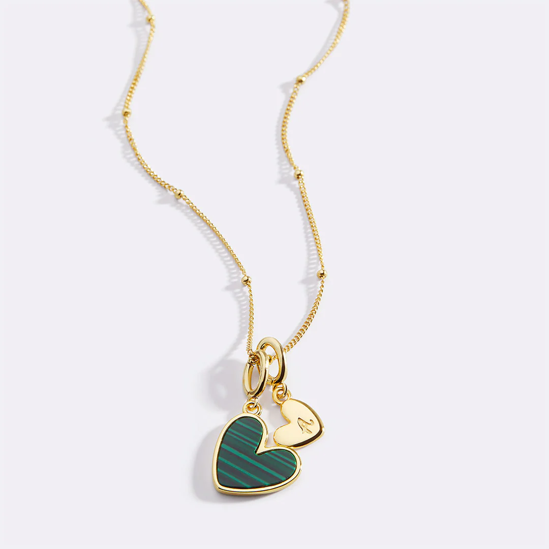Malachite Heart Initial Necklace