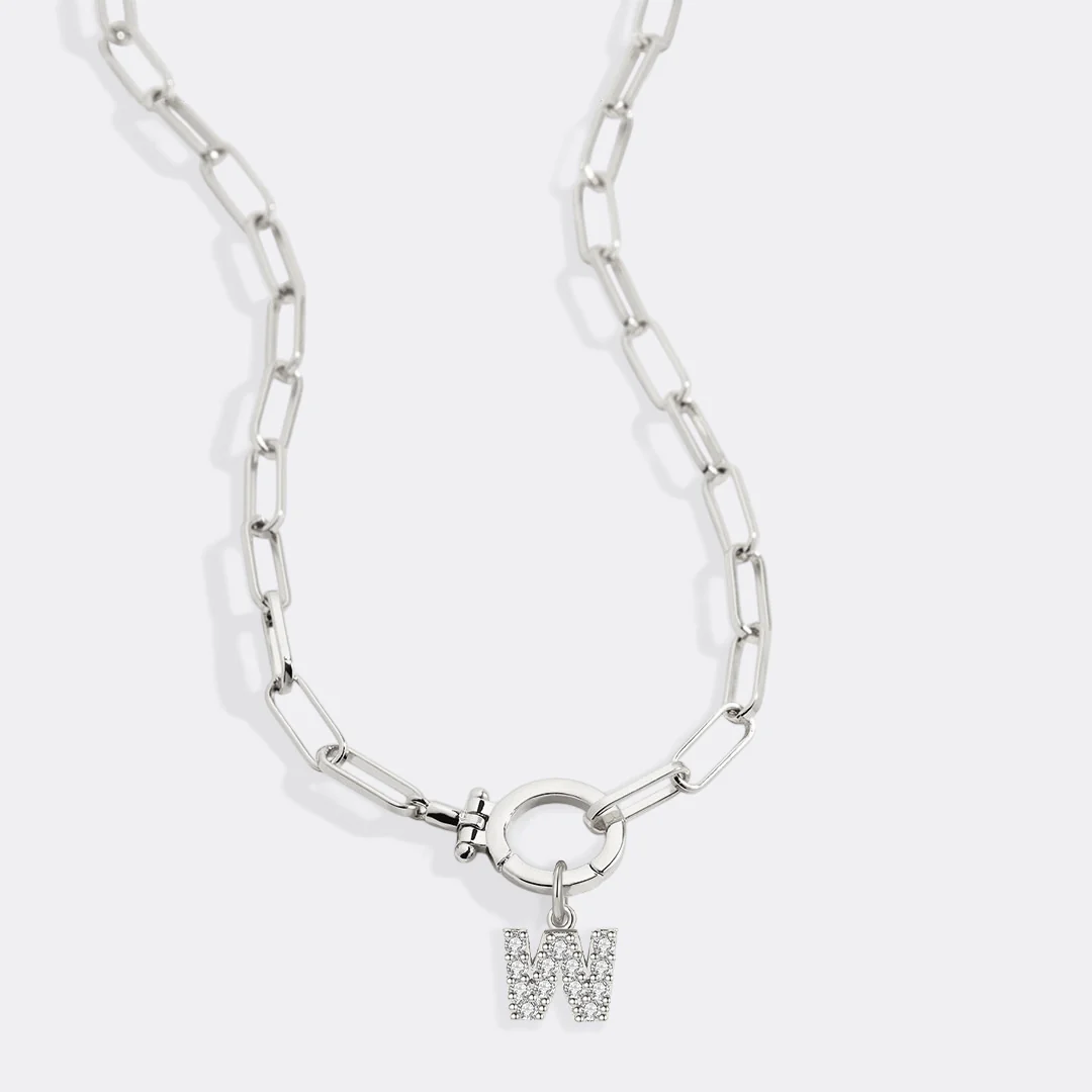 Mint Paperclip Necklace with Pave Initial Charm