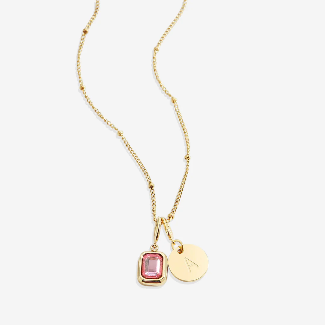 Baguette Birthstone & Initial Necklace