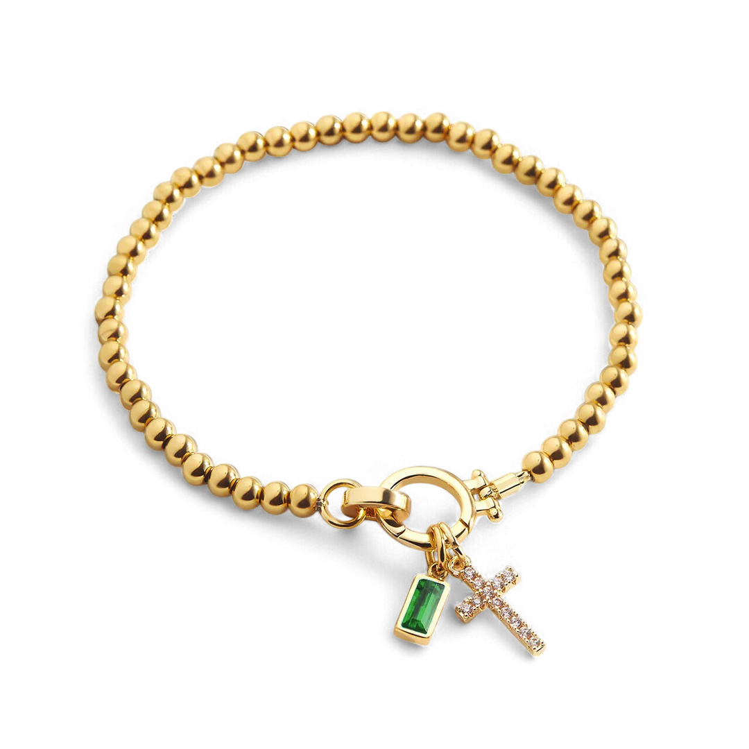Cross Charm Birthstone Bracelet