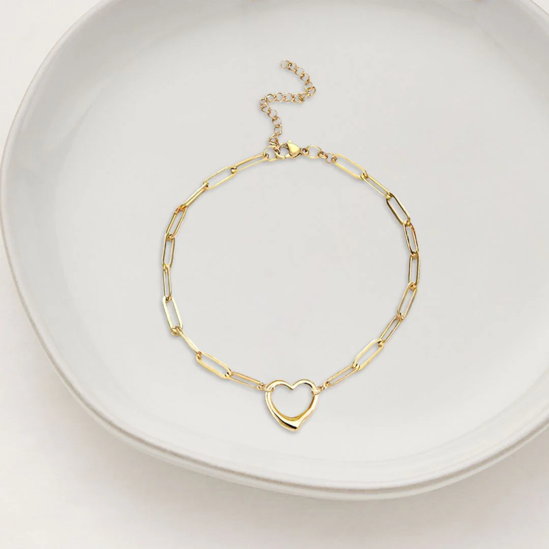 Open Heart Paperclip Chain Bracelet