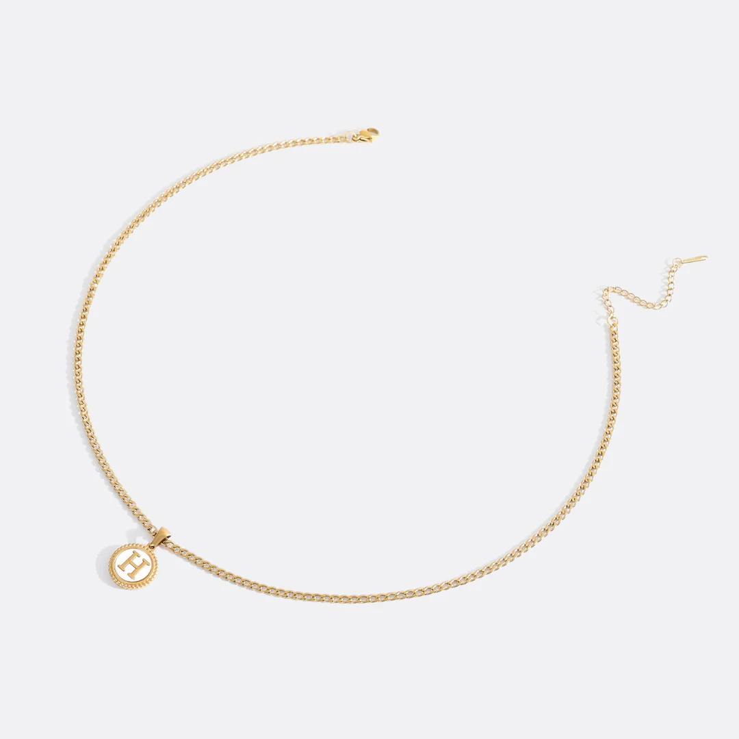 Mother of Pearl Disc Letter Necklace with Cuban Chain