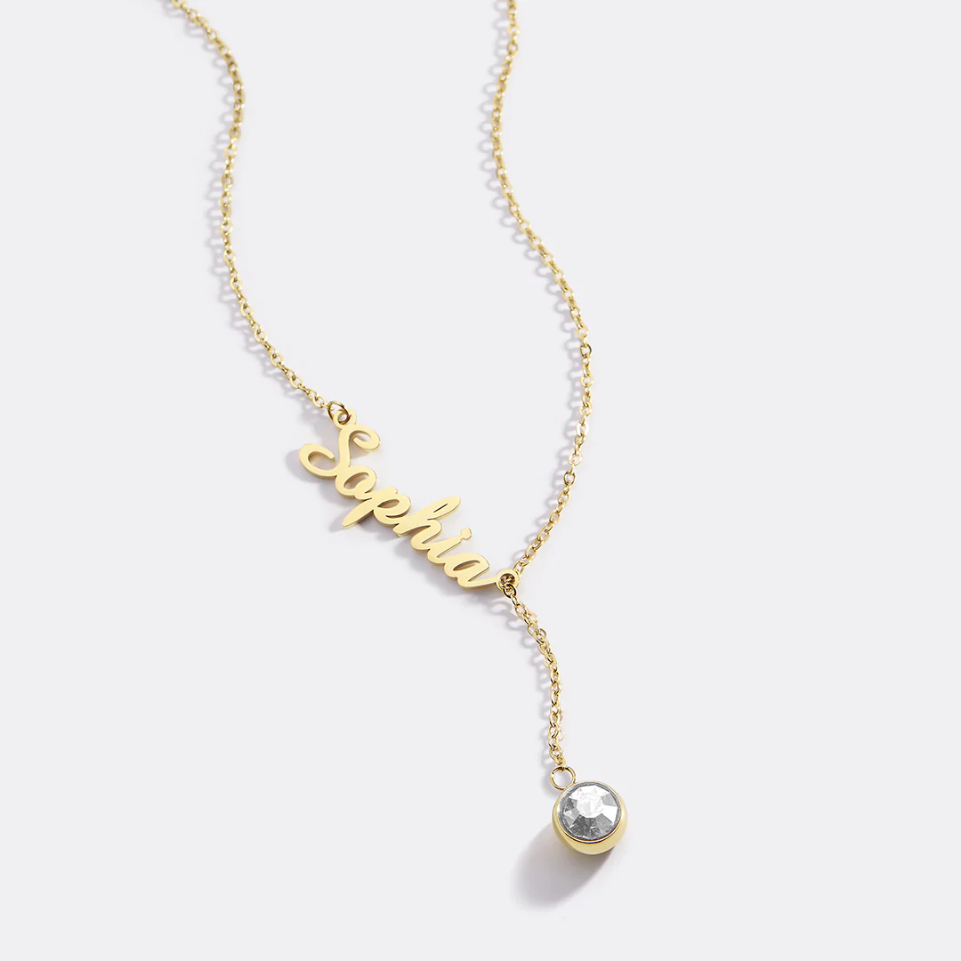 Birthstone Lariat Name Necklace