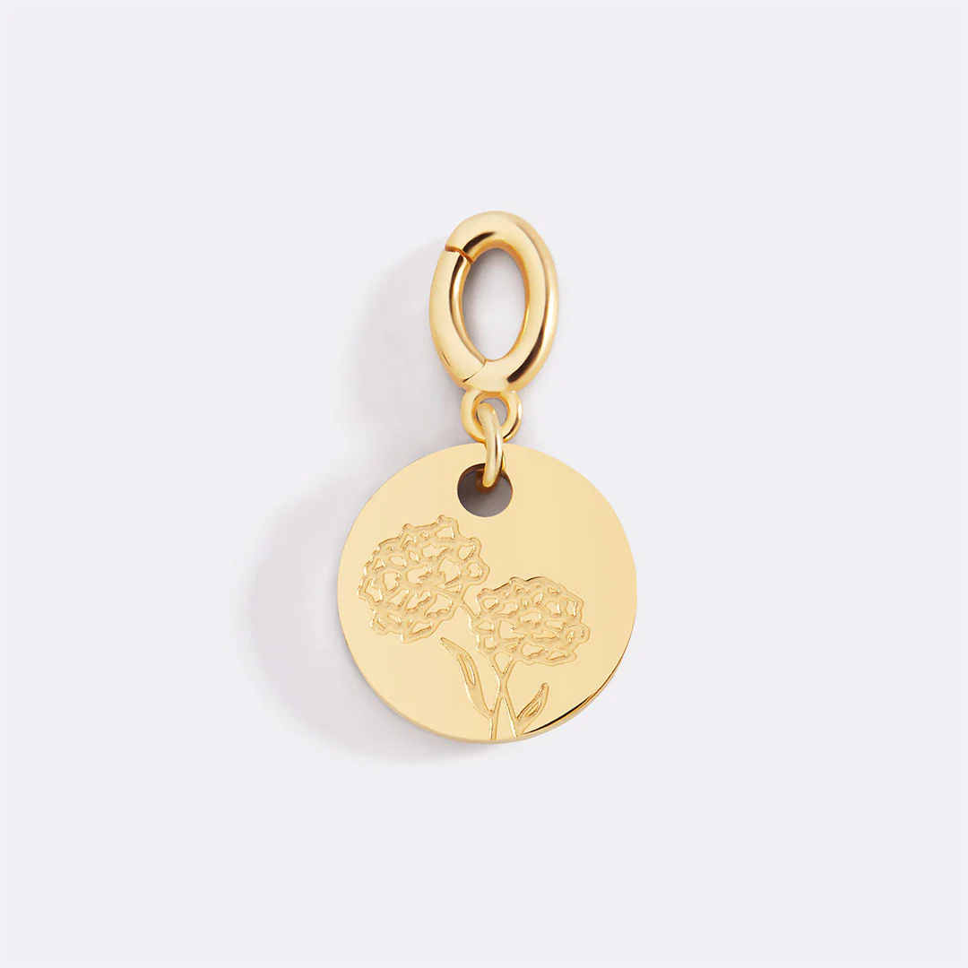 Engraved Birth Flower Disc Charm