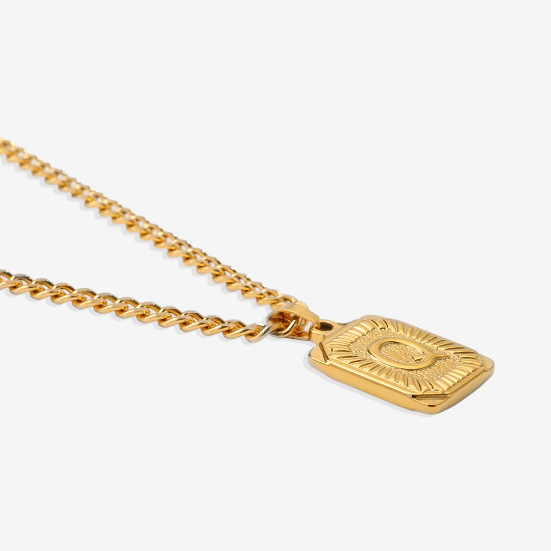 Initial Card Pendant Necklace with Curb Chain