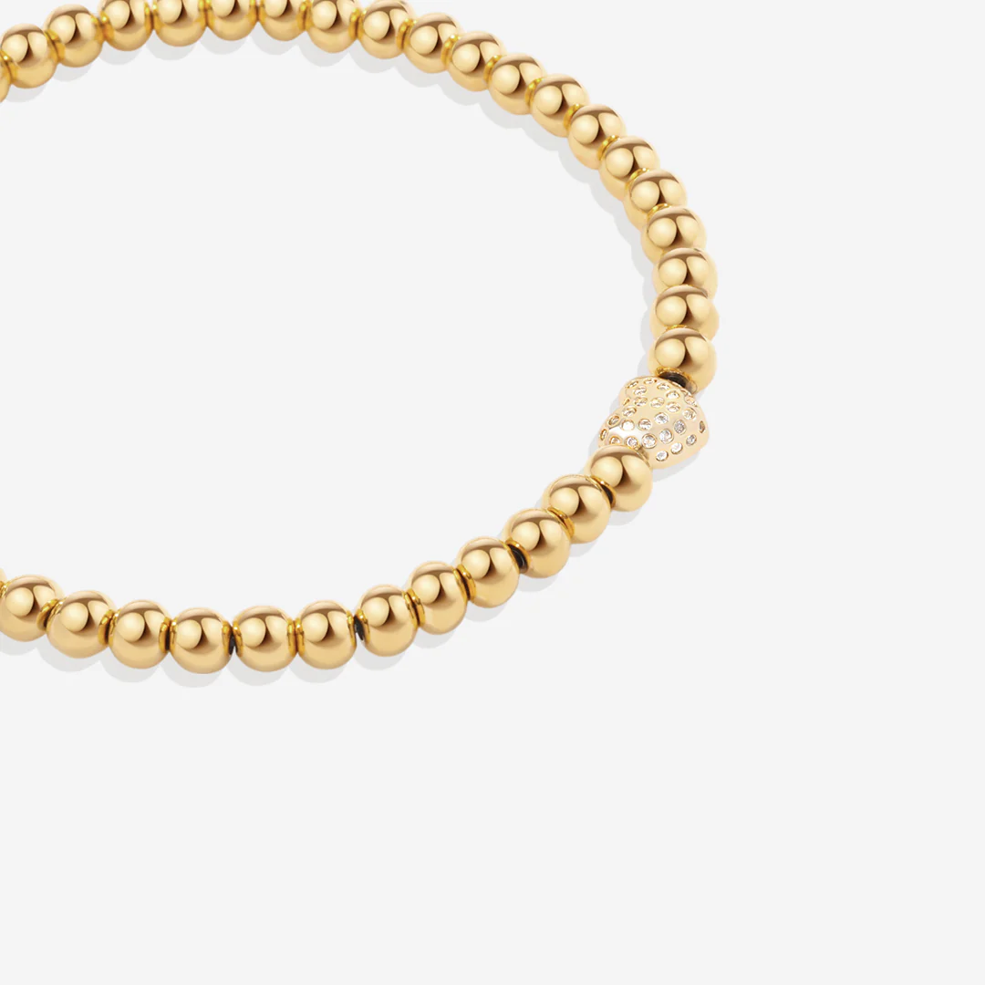 Pave Heart Gold Beaded Bracelet