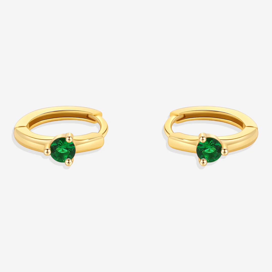 Single Stone Birthstone Huggie Hoop Earrings