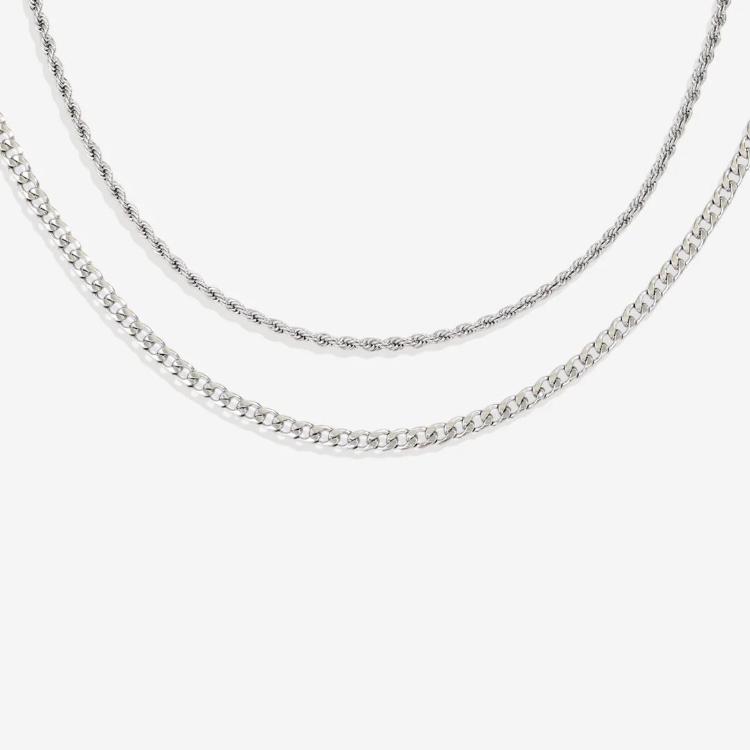 Rope & Cuban Layered Necklace Duo