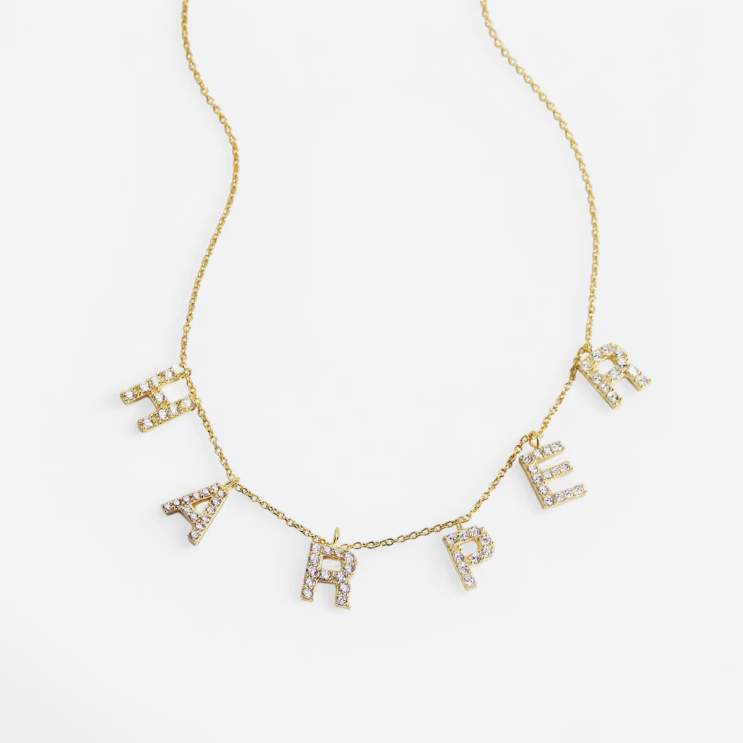 Pave Block Letter Name Necklace