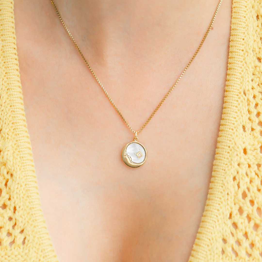 Mother of Pearl Moon Pendant Necklace