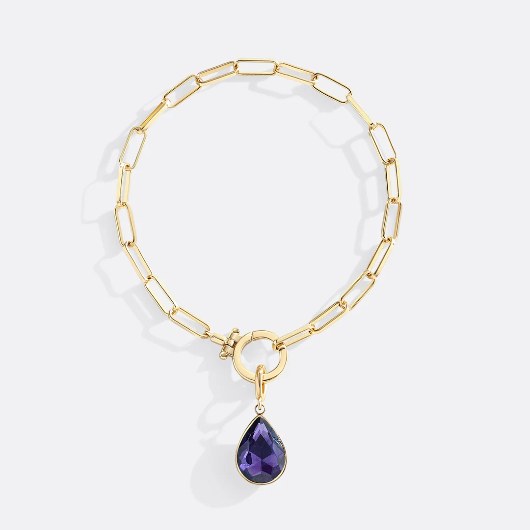 Mint Paperclip Bracelet & Teardrop Birthstone Charm