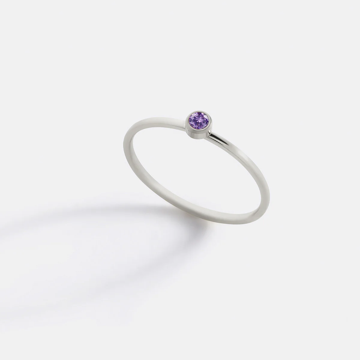 Minimalist Bezel-Set February Birthstone Stacking Band